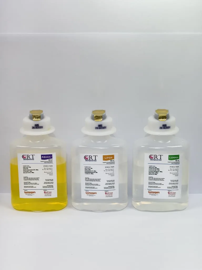 REDOX+, LIPON and LUMINA bottles standing side by side